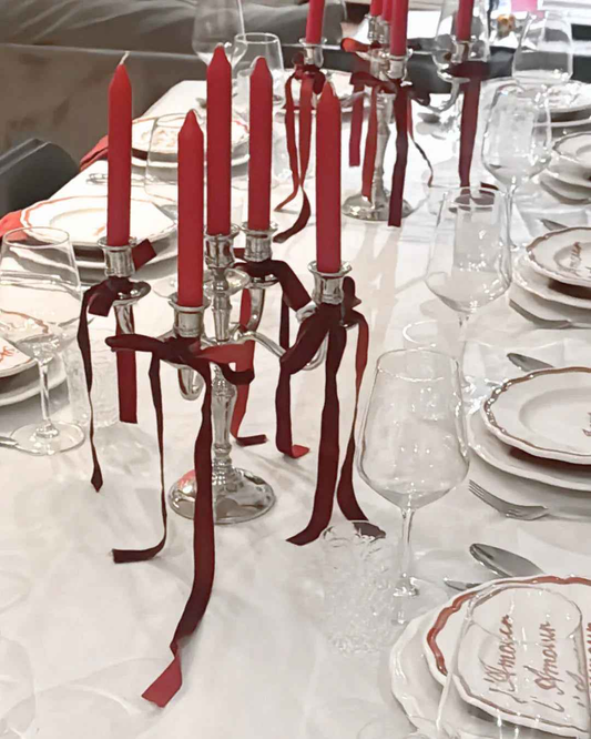 Candle Holder Styling - Red Velvet Ribbon
