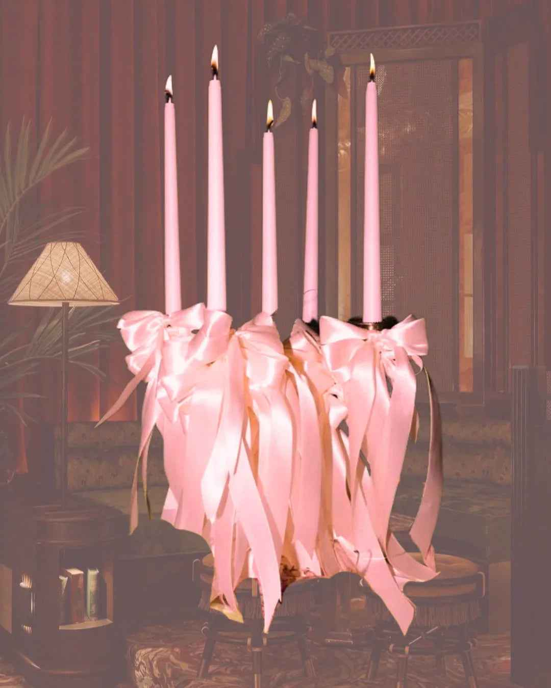 Candle Holder Styling - Pink Ribbon